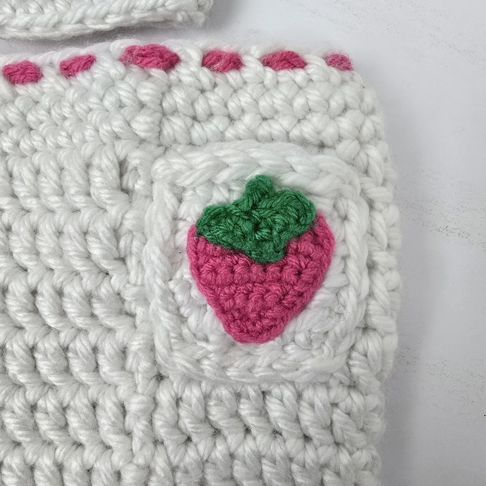 Handmade Girls‎ Matching Strawberry crocheted Set Pink White Baby 0-3 Months